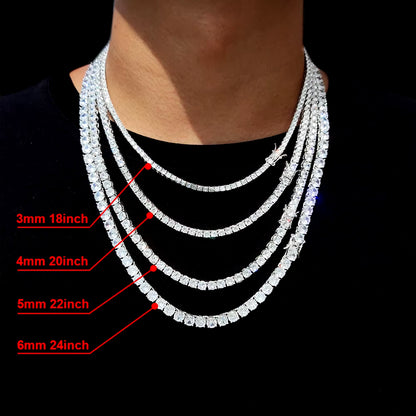 Hip-Hop 1 Row Cz Tennis Chain Necklace Cubic Zircon Iced Out 3Mm 4Mm 5Mm 6Mm 18/K Rapper Necklace Drop Shipping Luxury Jewelry