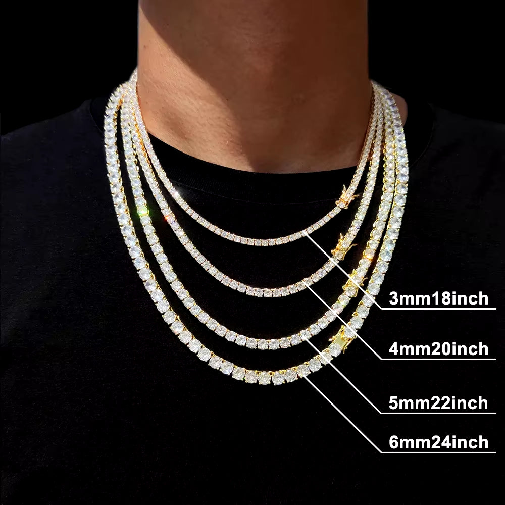 Hip-Hop 1 Row Cz Tennis Chain Necklace Cubic Zircon Iced Out 3Mm 4Mm 5Mm 6Mm 18/K Rapper Necklace Drop Shipping Luxury Jewelry