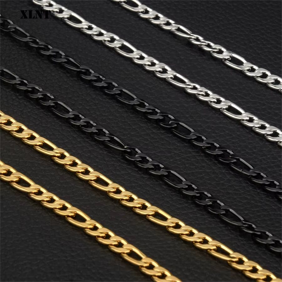 Fashion New Figaro Chain Necklace for Men Punk Silver Color Stainless Steel Long Necklace Men Hip Hop Jewelry Gift